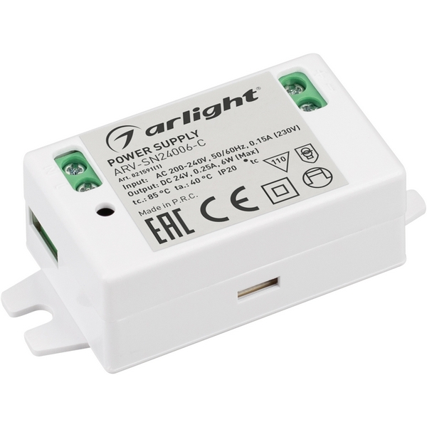 

Блок питания ARV-SN24006-C (24V, 0.25A, 6W) (Arlight, IP20 Пластик) 021591(1), ARV-SN 021591(1)