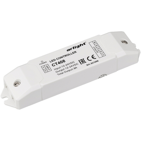 

Контроллер CT408 (12-24V, 96-192W) (IP20 Пластик) Arlight 021606, Белый, 21606