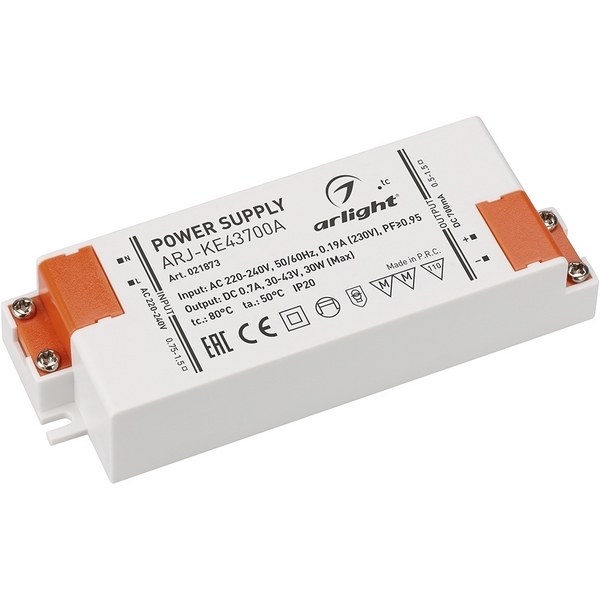 

Блок питания ARJ-KE43700A (30W, 700mA, PFC) (Arlight, IP20 Пластик, 5 лет) 021873, Белый, ARJ 021873