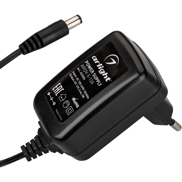 

Блок питания ARDV-05-12A (12V, 0,4A, 5W) (Адаптер) 022006 (Arlight), Черный, ARDV 22006