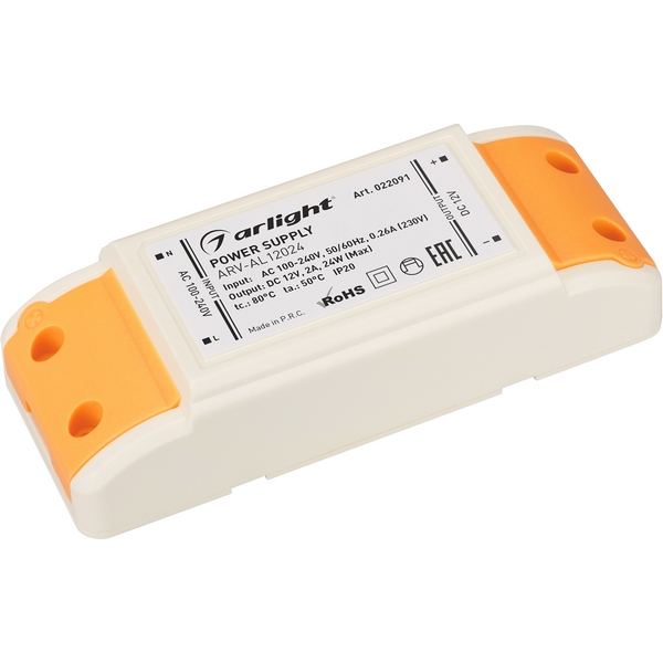 

Блок питания ARV-AL12024 (12V, 2A, 24W) Arlight ARV 022091, Белый, ARV 22091