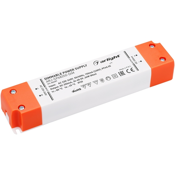 

Блок питания ARJ-SP68350-DIM (24W, 350mA, PFC, Triac) (Arlight, IP20 Пластик, 3 года) 022297, Белый, ARJ 022297