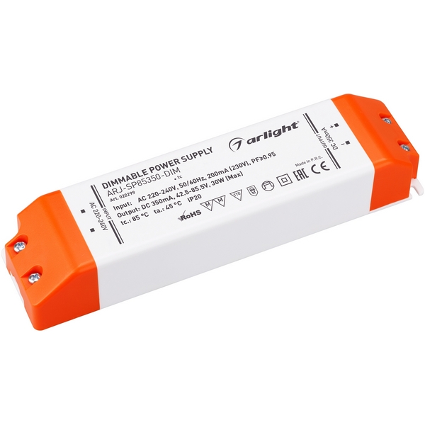

Блок питания ARJ-SP85350-DIM (30W, 350mA, PFC, Triac) (Arlight, IP20 Пластик, 3 года) 022299, Белый, ARJ 022299