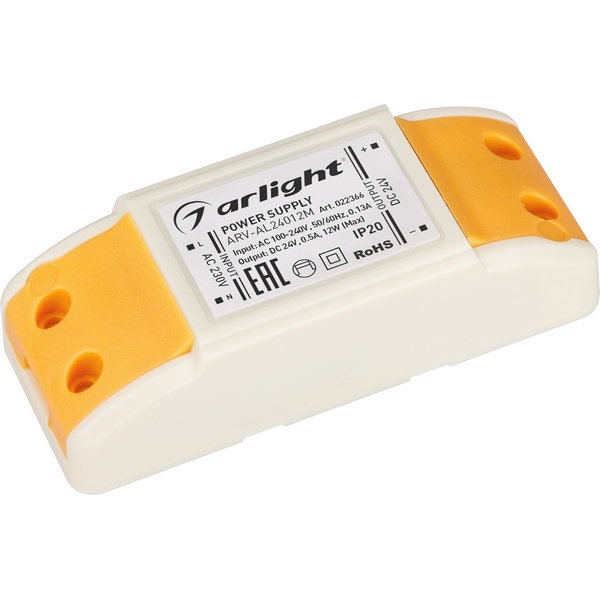 

Блок питания ARV-AL24012M (24V, 0.5A, 12W) Arlight ARV 022366, Белый, ARV 22366