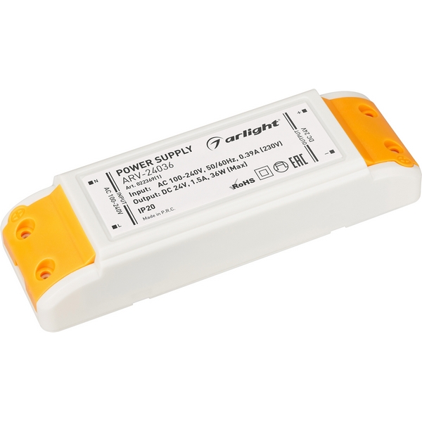 

Блок питания ARV-24036 (24V, 1.5A, 36W) (Arlight, IP20 Пластик, 2 года) 022369(1), ARV 022369(1)