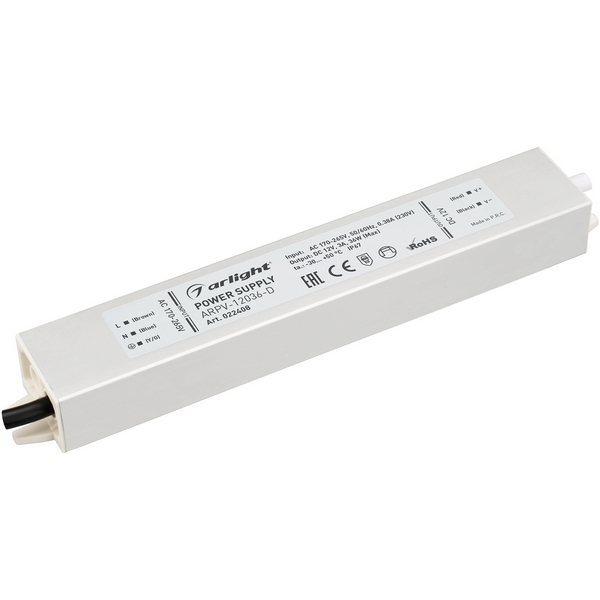 

Блок питания ARPV-12036-D (12V, 3.0A, 36W) (Arlight, IP67 Металл) 022408, Серый, ARPV 022408