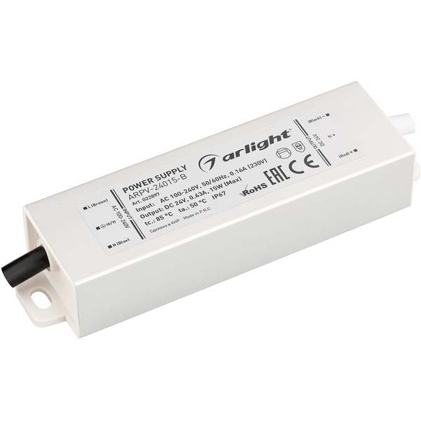 

Блок питания ARPV-24015-B (24V, 0.6A, 15W) (Arlight, IP67 Металл) 022897, Серый, ARPV 022897