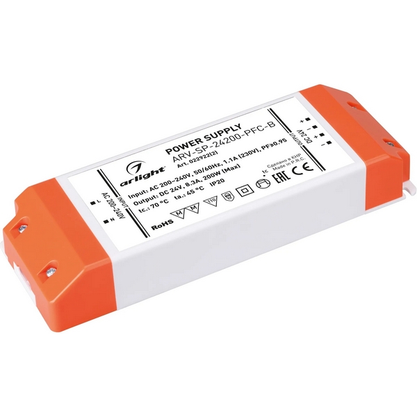 

Блок питания ARV-SP-24200-PFC-B (24V, 8.3A, 200W) (Arlight, IP20 Пластик, 5 лет) 022922(2), ARV-SP 022922(2)
