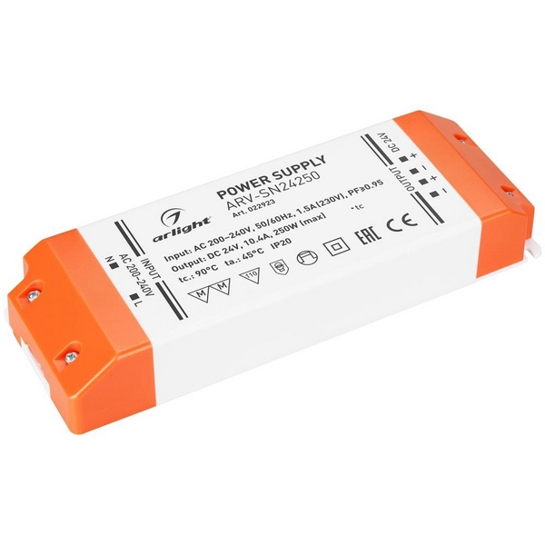 

Блок питания ARV-SN24250 (24V, 10.4A, 250W, PFC) Arlight ARV 022923, Белый, ARV 22923