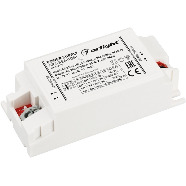 

Блок питания ARJ-KE401050 (42W, 800-1050mA, PFC) (Arlight, IP20 Пластик, 5 лет) 023072, Белый, ARJ 023072