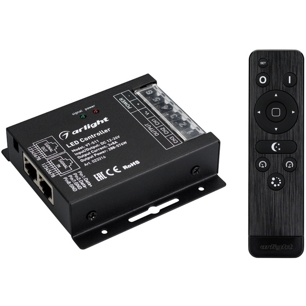 

Контроллер VT-S11-3x8A (12-24V, ПДУ 12кн, RF) (IP20 Металл) Arlight 023316, Черный, 23316