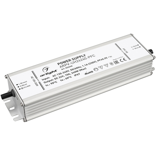 

Блок питания ARPV-UH24240-PFC (24V, 10.0A, 240W) (IP67 Металл) Arlight ARPV 023640, Серый, ARPV 23640