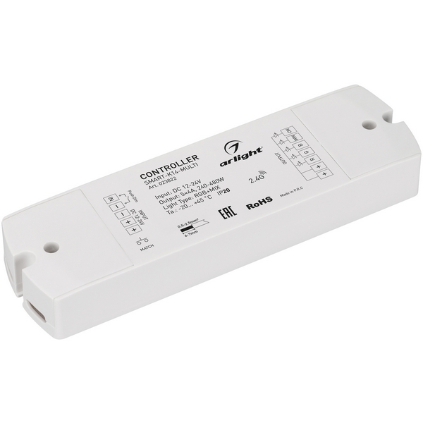 

Контроллер SMART-K14-MULTI (12-24V, 5x4A, RGB-MIX, 2.4G) (Arlight, IP20 Пластик, 5 лет) 023822, Белый, 023822