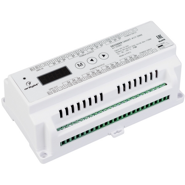 

Декодер SMART-K17-DMX (12-24V, 24x3A) (Arlight, IP20 Пластик, 5 лет) 023825, Белый, 023825