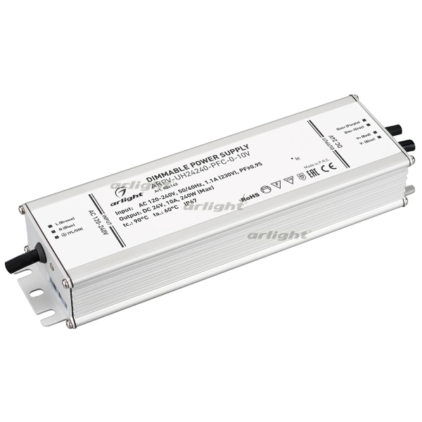 

Блок питания ARPV-UH24240-PFC-0-10V (24V, 10.0A, 240W) (IP67 Металл) Arlight ARPV 024143, Серый, ARPV 24143