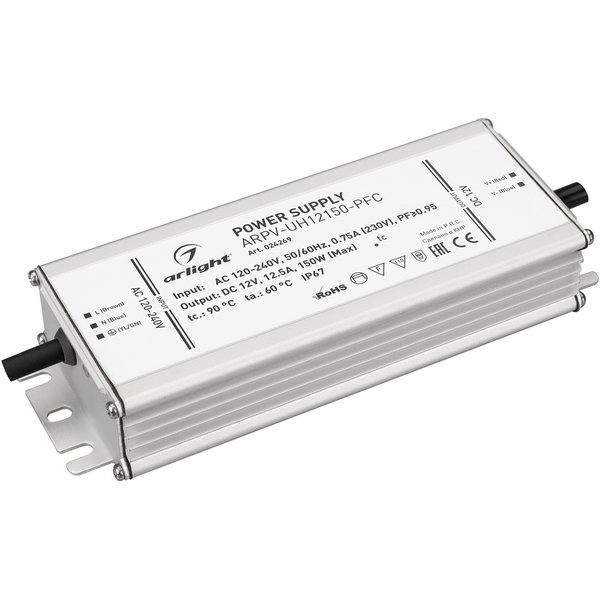 

Блок питания ARPV-UH12150-PFC (12V, 12.5A, 150W) (Arlight, IP67 Металл, 7 лет) 024269, Серый, ARPV-UH 024269