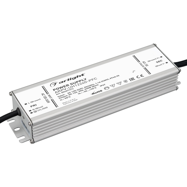 

Блок питания ARPV-UH12240-PFC (12V, 20.0A, 240W) (Arlight, IP67 Металл, 7 лет) 024271(1), ARPV-UH 024271(1)