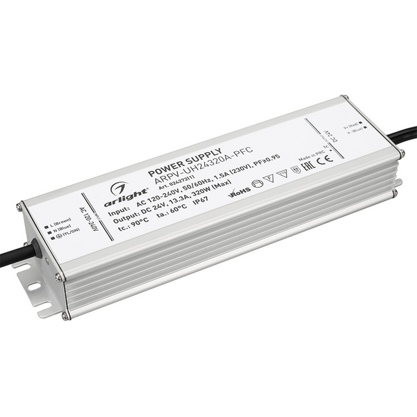 

Блок питания ARPV-UH24320A-PFC (24V, 13.3A, 320W) (Arlight, IP67 Металл, 7 лет) 024272(1), ARPV-UH 024272(1)