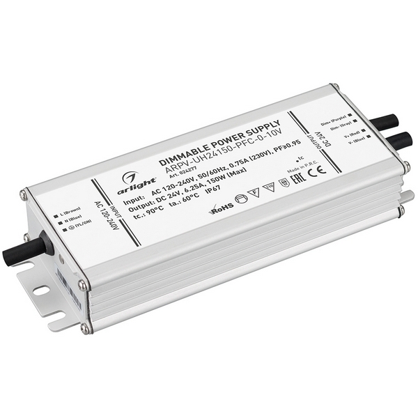 

Блок питания ARPV-UH24150-PFC-0-10V (24V, 6.3A, 150W) (Arlight, IP67 Металл, 7 лет) 024277, Серый, ARPV-UH 024277