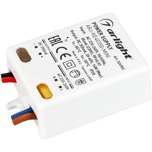 

Блок питания ARJ-KE40350-MINI (14W, 350mA, PFC) (Arlight, IP20 Пластик, 5 лет) 024903, Белый, ARJ 024903