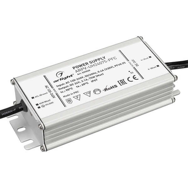 

Блок питания ARPV-UH24075-PFC (24V, 3.1A, 75W) (Arlight, IP67 Металл, 7 лет) 025028, ARPV-UH 025028