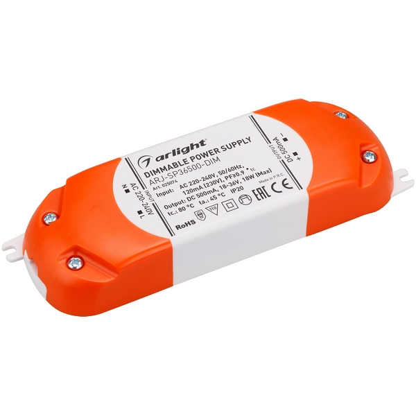 

Блок питания ARJ-SP36500-DIM (18W, 500mA, PFC, Triac) (Arlight, IP20 Пластик, 3 года) 025074, Белый, ARJ 025074