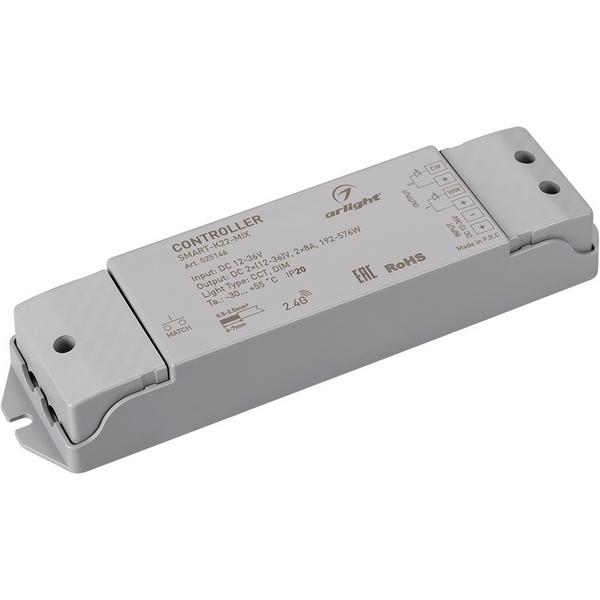 

Контроллер SMART-K22-MIX (12-36V, 2x8A, 2.4G) (Arlight, IP20 Пластик, 5 лет) 025146, Серый, 025146
