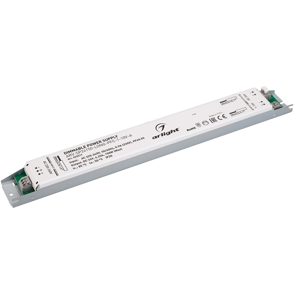 

Блок питания ARV-SP24150-LONG-PFC-1-10V-A (24V, 6.25A, 150W) (Arlight, IP20 Металл, 5 лет) 025517, Алюминий, ARV-SP 025517