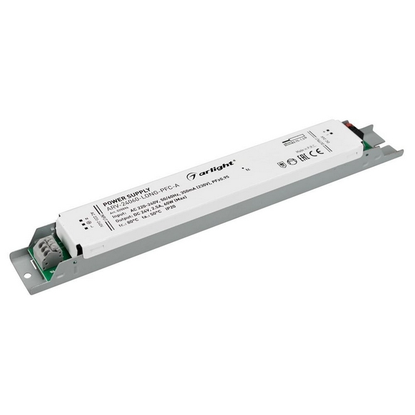 

Блок питания ARV-24060-LONG-PFC-A (24V, 2.5A, 60W) Arlight ARV 025594, Серый, ARV 25594