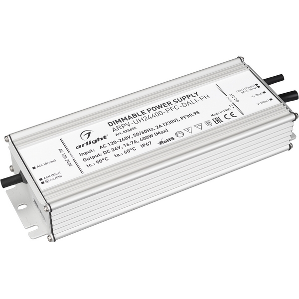 

Блок питания ARPV-UH24400-PFC-DALI-PH (24V, 16.7A, 400W) (Arlight, IP67 Металл, 7 лет) 025655, Серый, ARPV-UH 025655