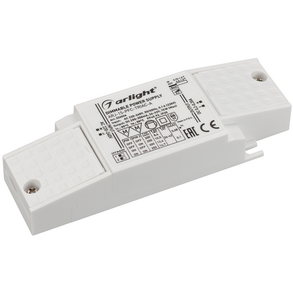 

Блок питания ARJ-15-PFC-TRIAC-A (15W, 200-350mA) (Arlight, IP20 Пластик, 5 лет) 026046, Белый, ARJ 026046