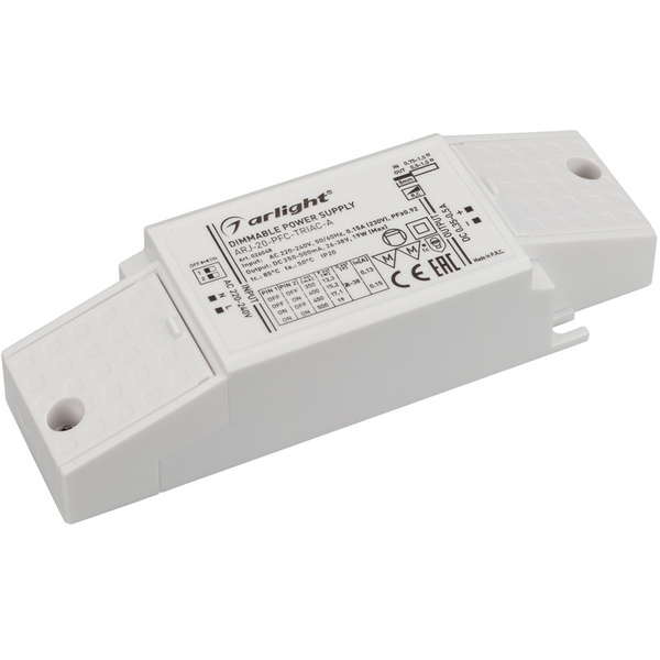 

Блок питания ARJ-20-PFC-TRIAC-A (20W, 350-500mA) (Arlight, IP20 Пластик, 5 лет) 026048, Белый, ARJ 026048