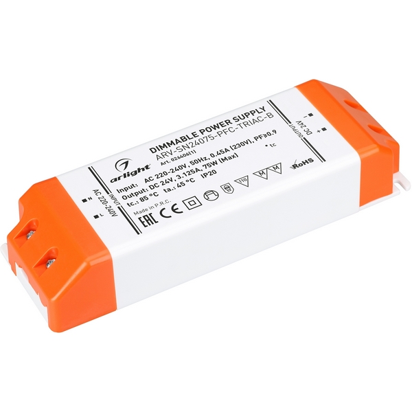 

Блок питания ARV-SN24075-PFC-TRIAC-B (24V, 3.1A, 75W) (Arlight, IP20 Пластик, 3 года) 026406(1), ARV-SN 026406(1)