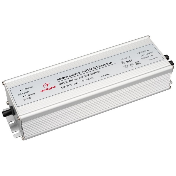 

Блок питания ARPV-ST24400-A (24V, 16.7A, 400W) IP67 Arlight ARPV 026456, Серый, ARPV 26456
