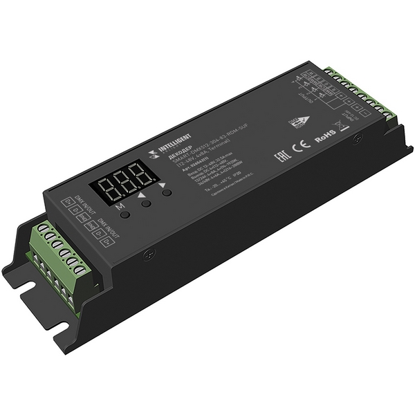Изображение товара INTELLIGENT ARLIGHT Декодер SMART-DMX512-304-83-RDM-SUF Black (12-48V, 4x8A, Terminal) (IARL, IP20 Металл) 026562(1) Изображение товара INTELLIGENT ARLIGHT Декодер SMART-DMX512-304-83-RDM-SUF Black (12-48V, 4x8A, Terminal) (IARL, IP20 Металл) 026562(1)
