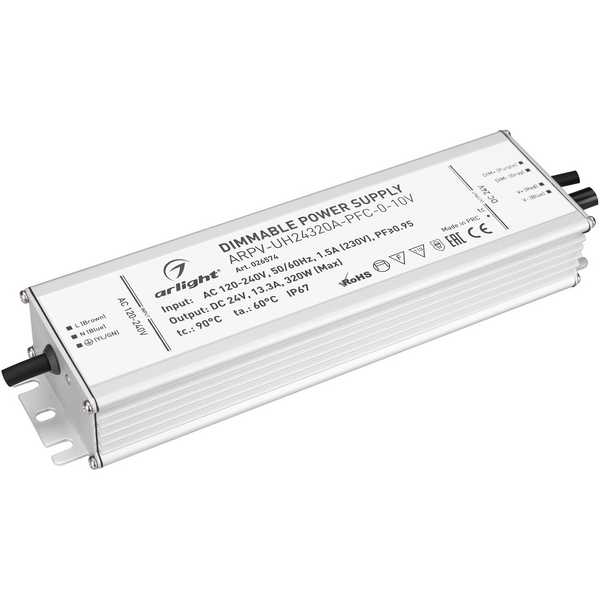 

Блок питания ARPV-UH24320A-PFC-0-10V (24V, 13.3A, 320W) (Arlight, IP67 Металл, 7 лет) 026574, Серый, ARPV-UH 026574