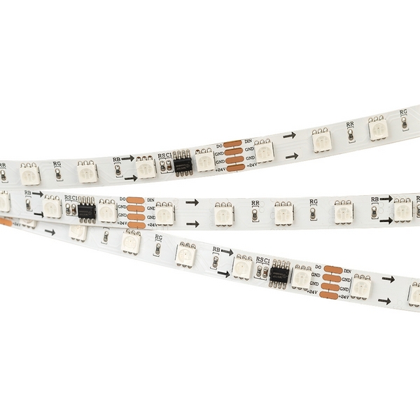 

Светодиодная лента SPI-5000-AM 24V RGB (5060, 60 LED/m, x6) (Открытый, IP20) 026765 (Arlight), SPI 026765