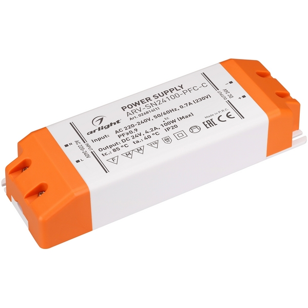 

Блок питания ARV-SN24100-PFC-C (24V, 4.2A, 100W) (Arlight, IP20 Пластик, 3 года) 026814(1), ARV-SN 026814(1)