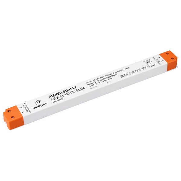 

Блок питания ARV-SL12100-SLIM (12V, 8.3A, 100W, PFC) Arlight ARV 026817, Белый, ARV 26817