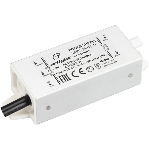 

Блок питания ARPV-24010-D (24V, 0.42A, 10W) (Arlight, IP67 Металл, 3 года) 026909(1), ARPV 026909(1)