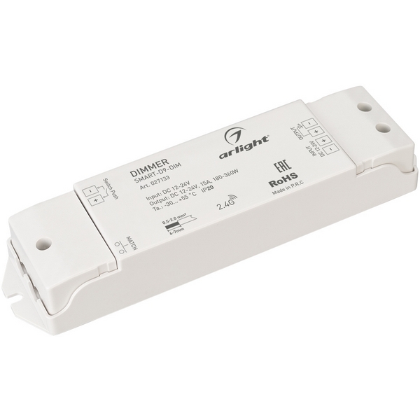 

Диммер SMART-D9-DIM (12-24V, 1x15A, 2.4G) (Arlight, IP20 Пластик, 5 лет) 027133, Белый, 027133