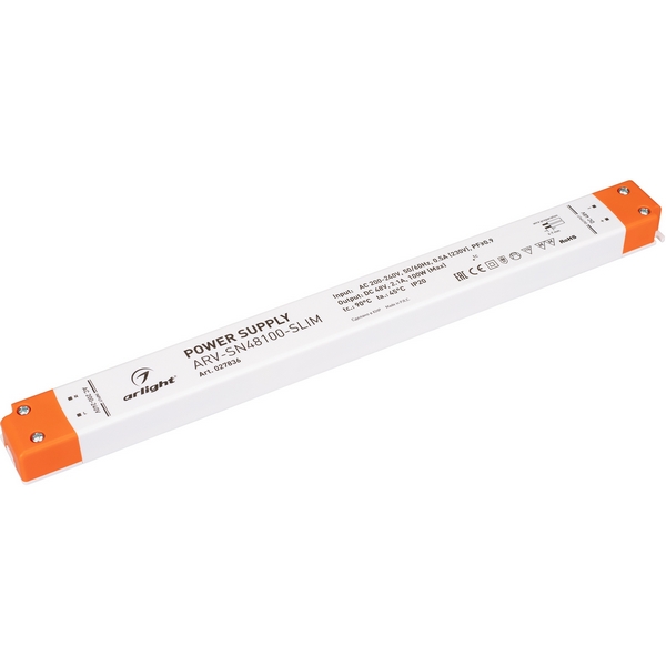 

Блок питания ARV-SN48100-SLIM (48V, 2.1A, 100W, PFC) (Arlight, IP20 Пластик, 3 года) 027836, Серый, ARV-SN 027836