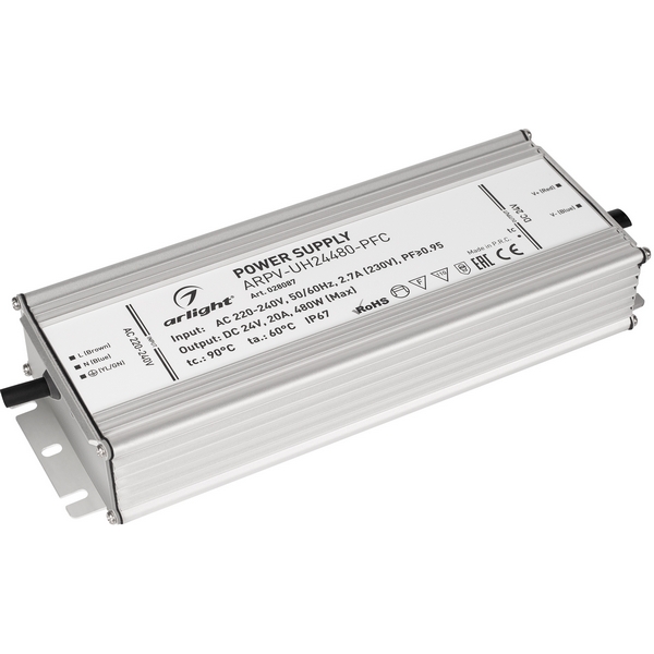 

Блок питания ARPV-UH24480-PFC (24V, 20A, 480W) (Arlight, IP67 Металл, 7 лет) 028087, Серый, ARPV-UH 028087