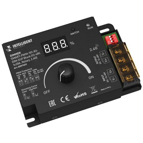 

Диммер INTELLIGENT ARLIGHT SMART-PWM-101-83-DIM-SUF Black (12-48V, 1x20A, Rotary, 2.4G) (IARL, IP20 Металл) 028174(1) Arlight, 028174(1)