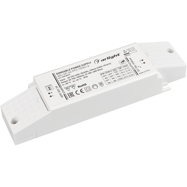 

Блок питания ARJ-SP-40-PFC-TRIAC-INS (40W, 27-38V, 0.7-1.05A) (Arlight, IP20 Пластик) 028185(1), ARJ 028185(1)
