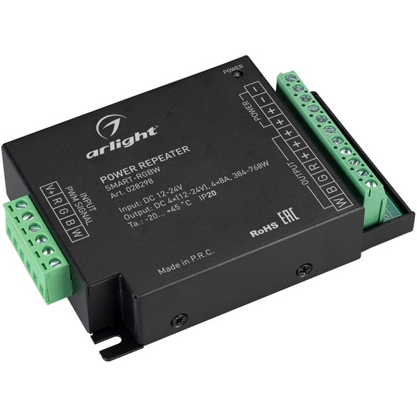 

Усилитель SMART-RGBW (12-24V, 4x8A) (Arlight, IP20 Металл, 5 лет) 028298, Черный, 028298