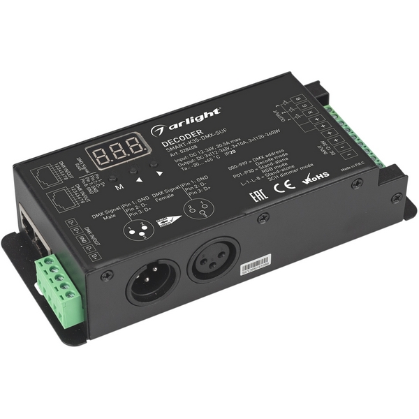 

Декодер SMART-K35-DMX-SUF (12-36V, 3x10A, XLR3) (Arlight, Металл) 028408, Черный, 028408