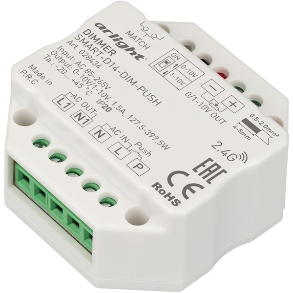 

Диммер SMART-D14-DIM-PUSH (230V, 1.5А, 0-10V, 2.4G) (Arlight, IP20 Пластик, 5 лет) 028434, Белый, 028434