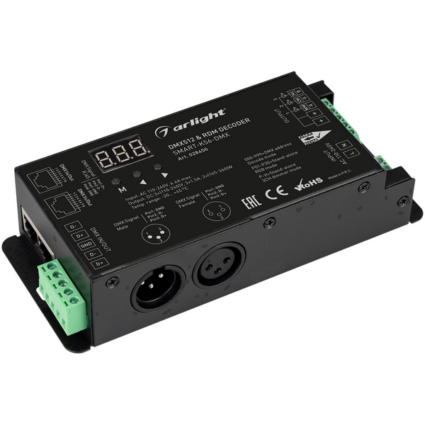 

Декодер SMART-K56-DMX (230V, 3x1.5A, XLR3, 2.4G) (Arlight, IP20 Металл, 5 лет) 028450, Черный, 028450
