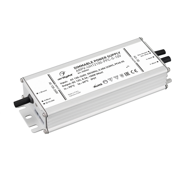 

Блок питания ARPV-UH12100-PFC-0-10V (12V, 8.3A, 100W) (Arlight, IP67 Металл, 7 лет) 028454, ARPV-UH 028454